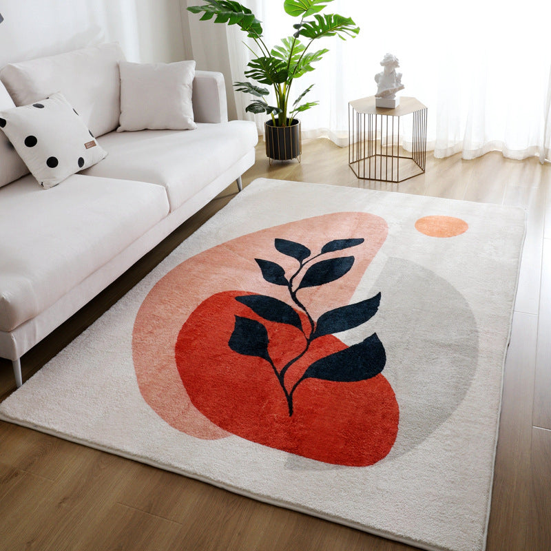 Beige Nordic Area Carpet Polyester Graphic Rug Non-Slip Backing Rug for Living Room