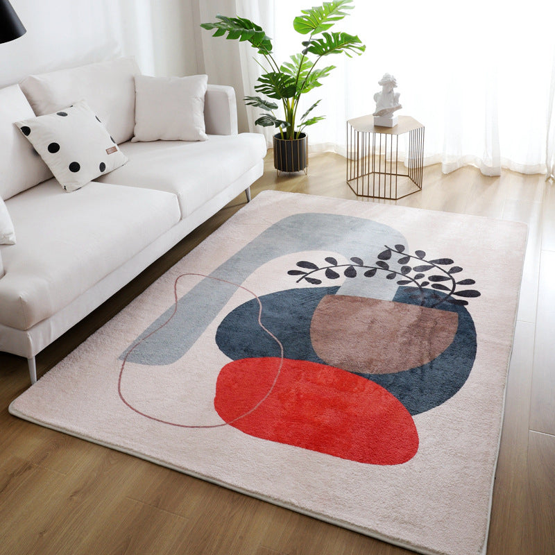 Beige Nordic Area Carpet Polyester Graphic Rug Non-Slip Backing Rug for Living Room