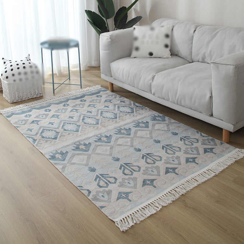 Grey Geometric Pattern Area Rug Polyester Area Carpet Fringe Easy Care Rug for Living Room