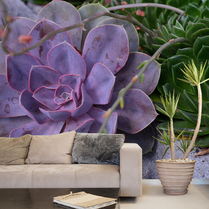 Vigorous Plant Mural Wallpaper Stain-Resistant Wall Covering for Study Room