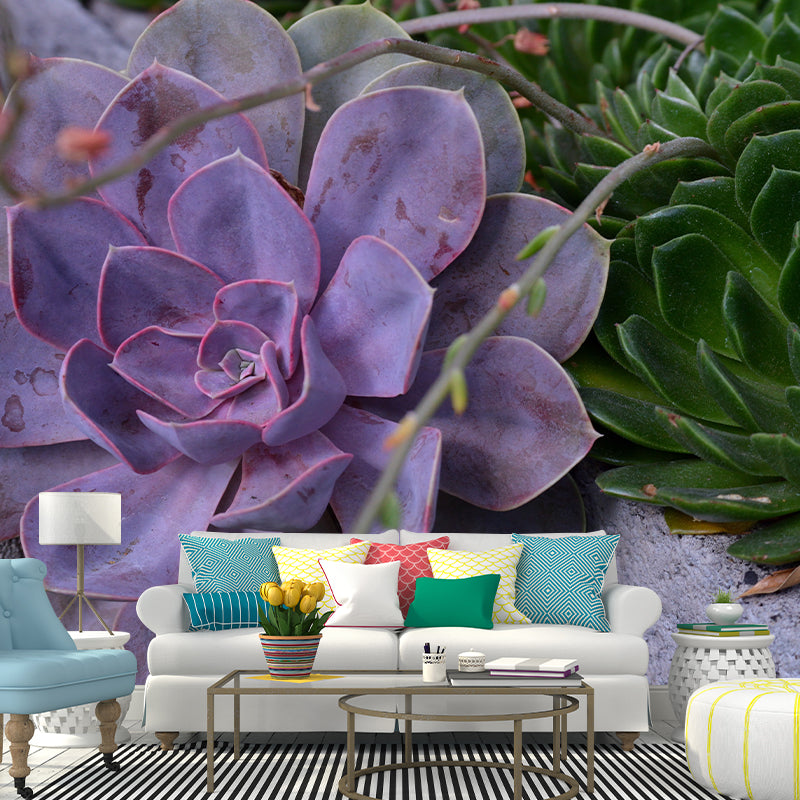 Vigorous Plant Mural Wallpaper Stain-Resistant Wall Covering for Study Room