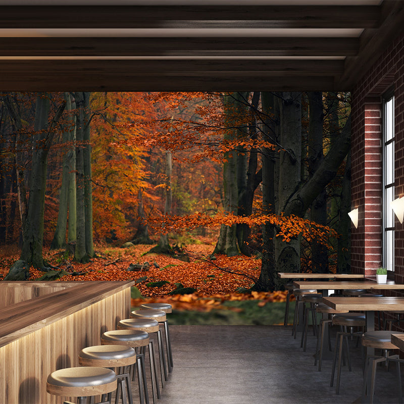 Autumn Forest Landscape Mural Water Resistant Wall Decor for Sitting Room