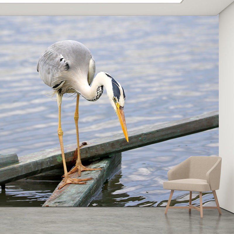 White Crane Mural Wallpaper for Living Room, Waterproofing, Custom Size Available