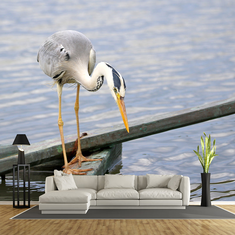 White Crane Mural Wallpaper for Living Room, Waterproofing, Custom Size Available