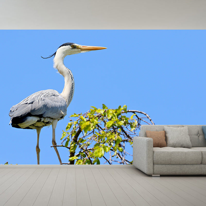 White Crane Mural Wallpaper for Living Room, Waterproofing, Custom Size Available