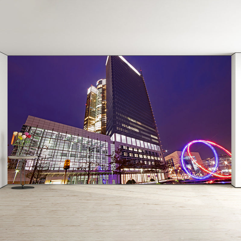 Minimalism City Night Moisture Resistant Meeting Room Wall Decor, Custom Size