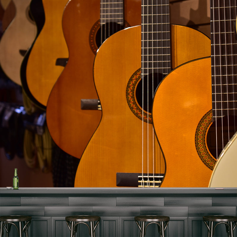 Water Resistant Guitar Hobby Mural Wallpaper Contemporary Wall Art for Study Room