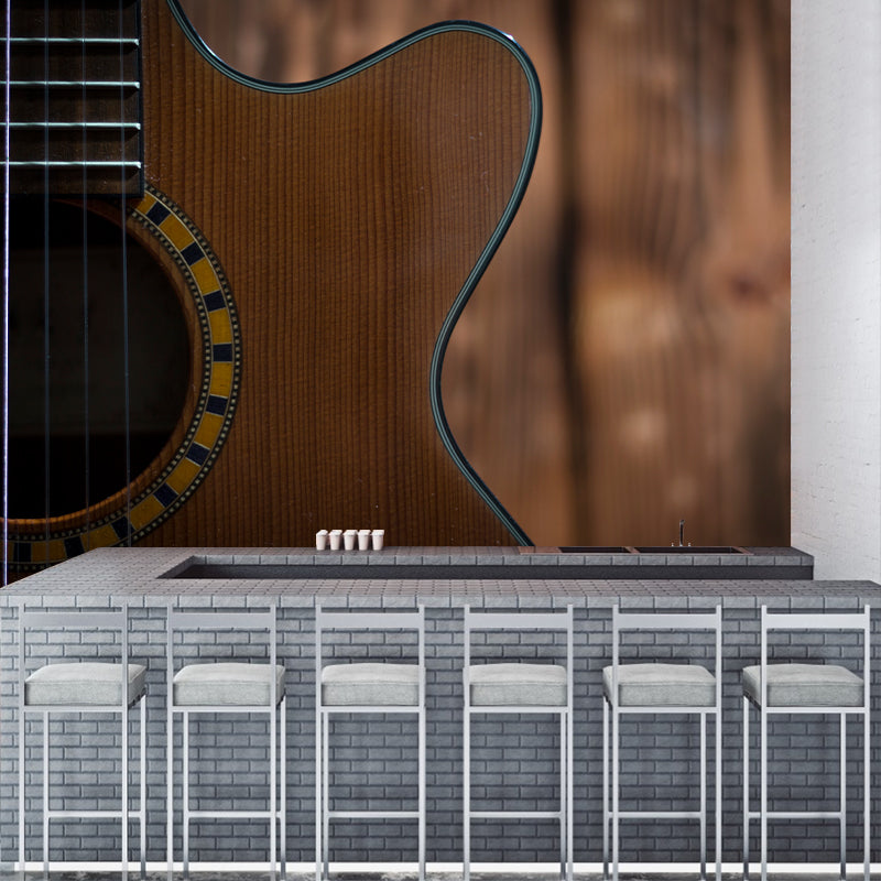 Water Resistant Guitar Hobby Mural Wallpaper Contemporary Wall Art for Study Room