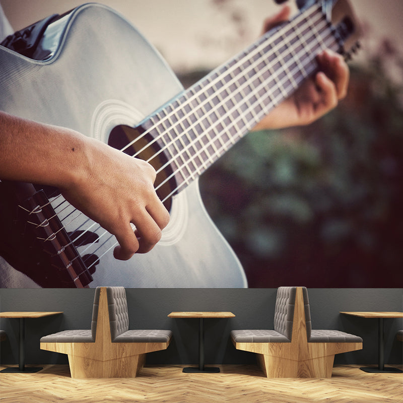 Water Resistant Guitar Hobby Mural Wallpaper Contemporary Wall Art for Study Room