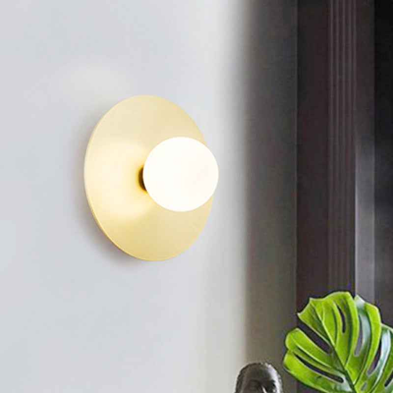 1 Bulb Bathroom Wall Lamp Modernism Gold LED Wall Light Sconce with Spherical White Glass Shade