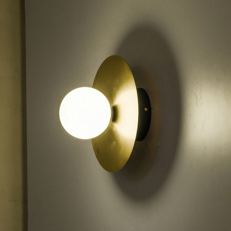 1 Bulb Bathroom Wall Lamp Modernism Gold LED Wall Light Sconce with Spherical White Glass Shade