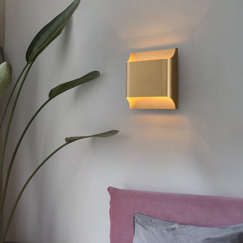 Metal Square Sconce Light Fixture Modern 1 Light LED Gold Wall Lighting Idea for Living Room