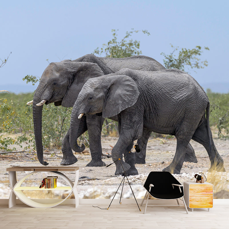 Huge Elephant Mural Wallpaper Contemporary Style Wall Covering for Living Room