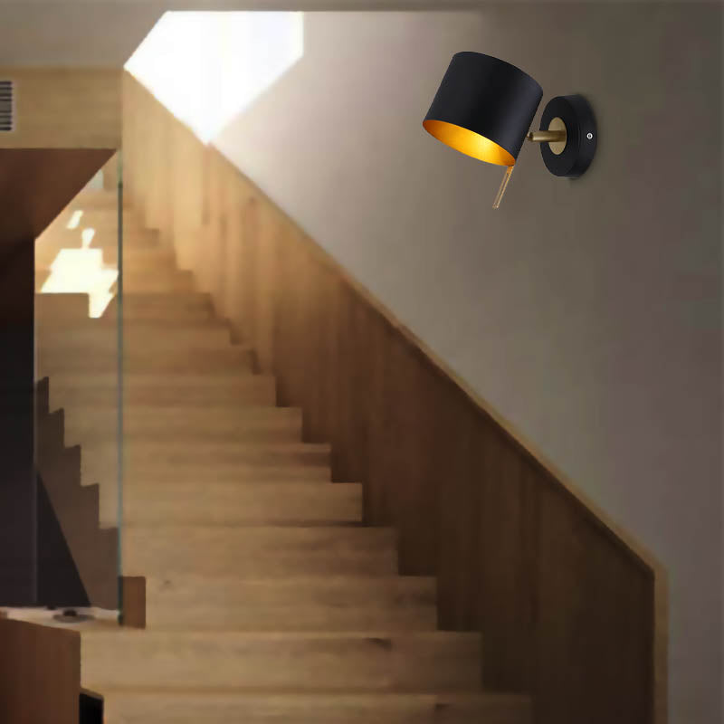 Metalen trommelwandverlichting bevestiging hedendaags 1 lamp zwart sconce licht voor slaapkamer