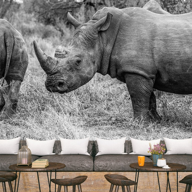 Contemporary Style Rhino Mural Eco-friendly Wallpaper Wall Covering for Sitting Room