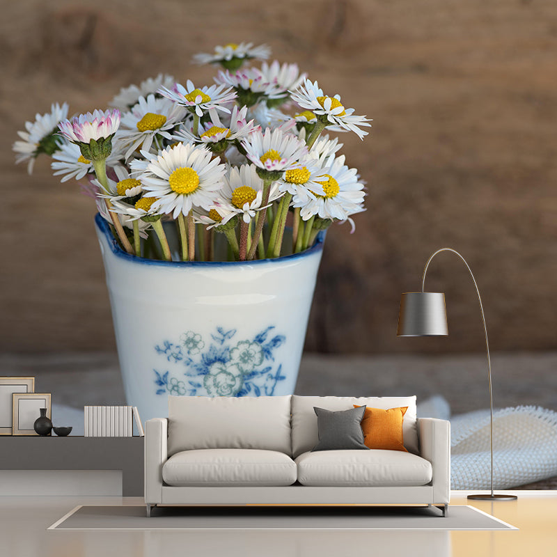 Photography Wall Mural with Blooming Flower Moisture Resistant Wall Decor