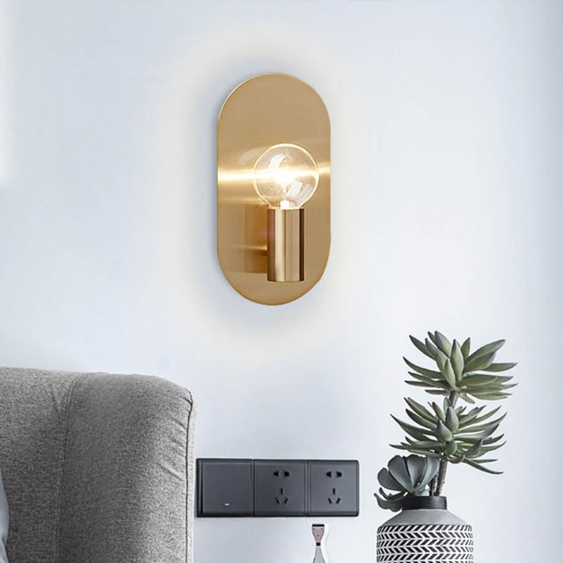 1 Bulb Bedroom Sconce Light Contemporary Gold Wall Mounted Lighting with Bare Bulb Metal Shade