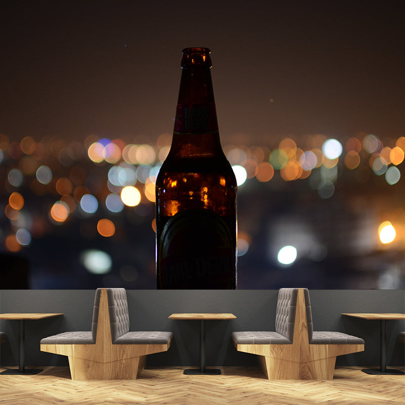 Beer Print Mural Wallpaper Modern Commercial Use Wall Covering in Soft Color