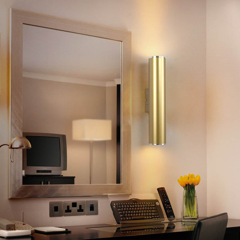 Gold Tube Wall Mounted Lighting Simple 1 Bulb Metal LED Flush Mount Wall Sconce for Corridor, 12"/19.5" H