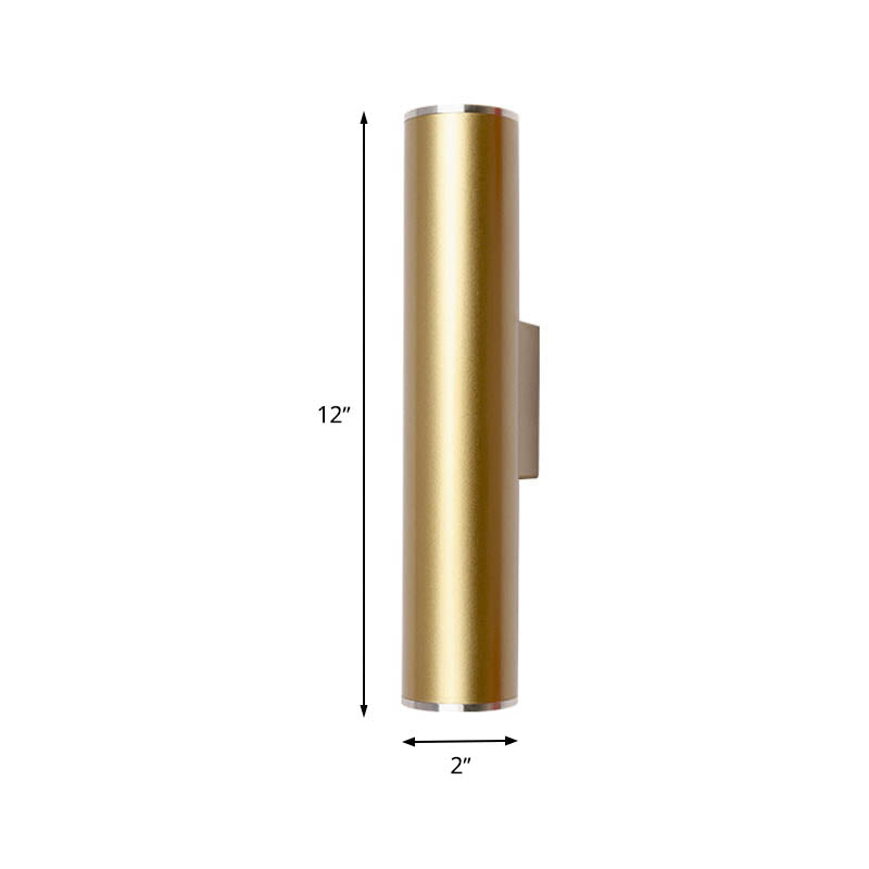 Gold Tube Wall Mounted Lighting Simple 1 Bulb Metal LED Flush Mount Wall Sconce for Corridor, 12"/19.5" H