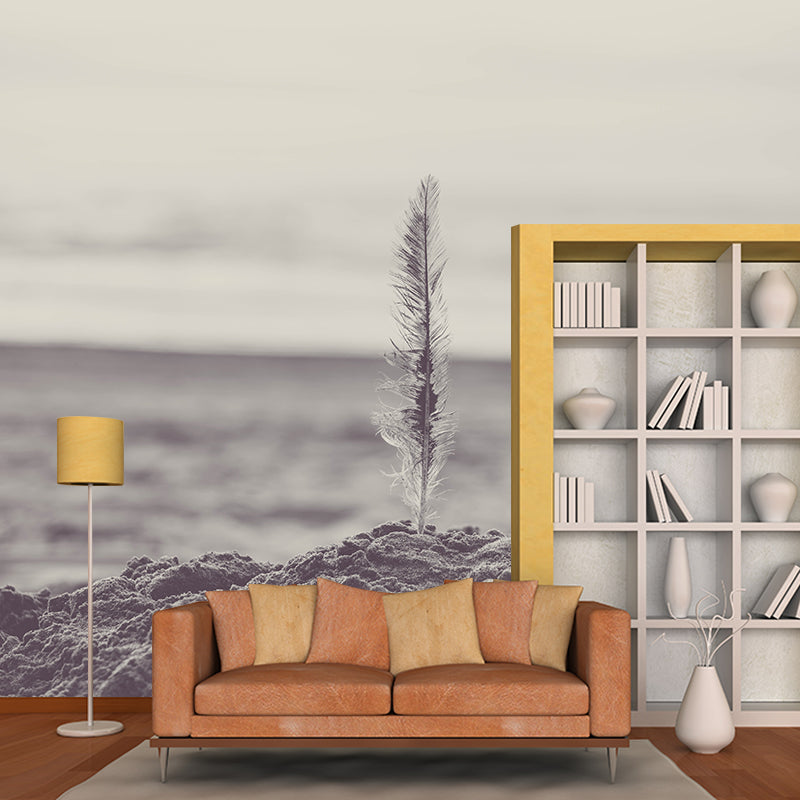 Soft Color Light Feather Mural Wallpaper Wall Covering for Dining Room