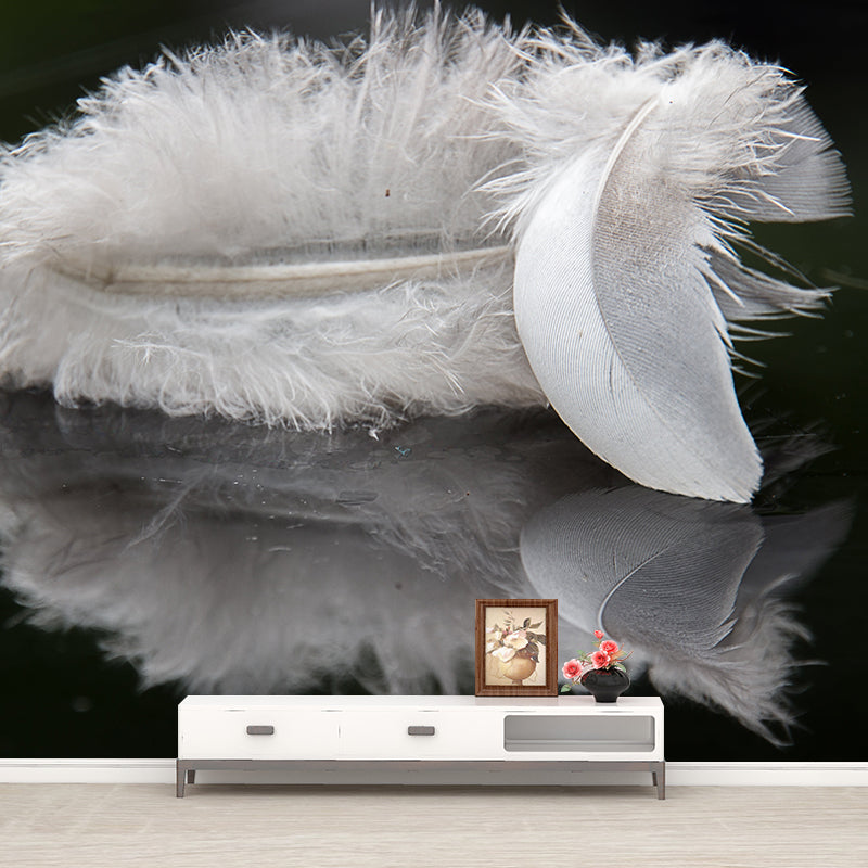 Contemporary Mural Wallpaper with Feather Pattern Wall Covering for Living Room