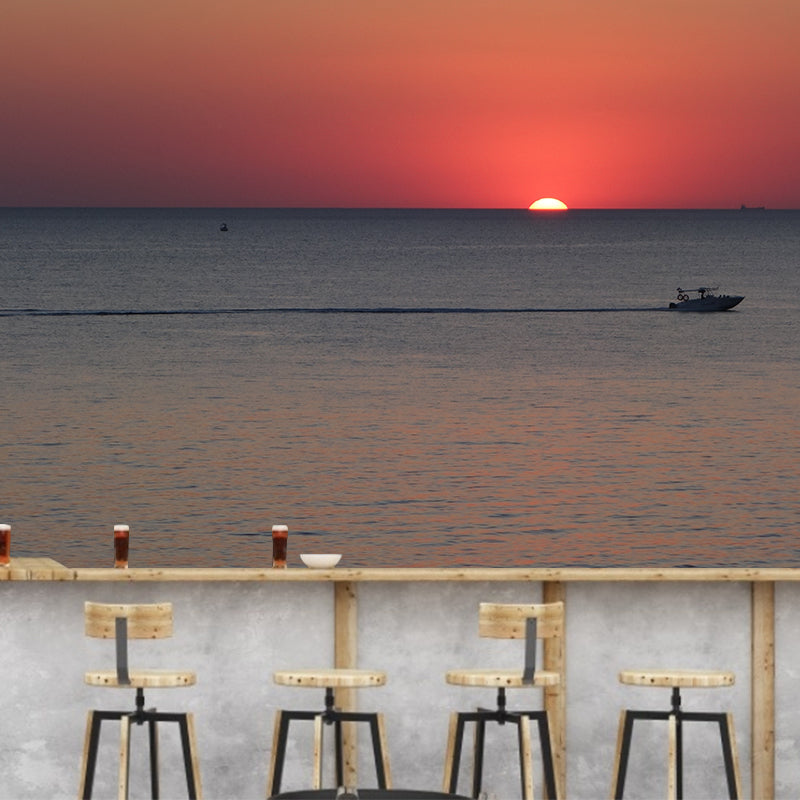 Mildew Resistant  Mural with Sea and Boat Pattern Wallpaper for Home Decoration