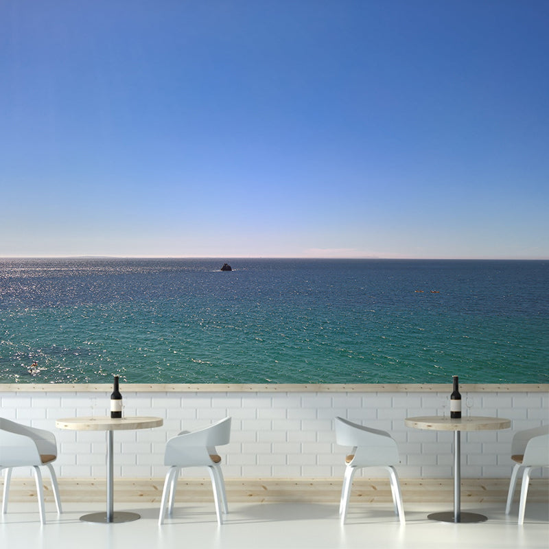 Mildew Resistant  Mural with Sea and Boat Pattern Wallpaper for Home Decoration