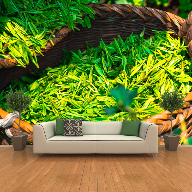 Tea Leaf Wall Mural Water Mildew Resistant Environment Friendly Wall Decor for Bedroom