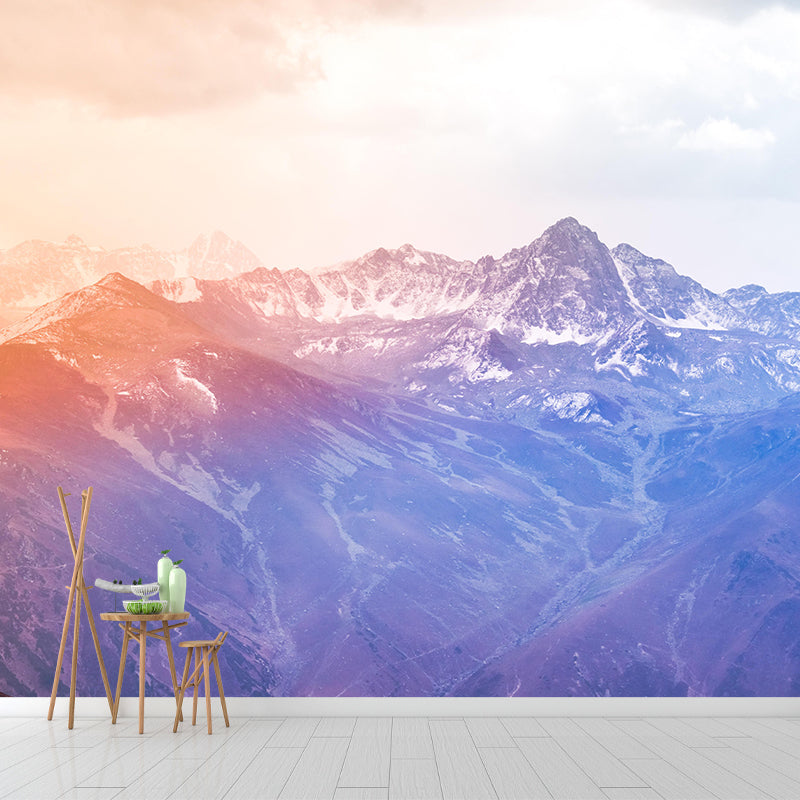 Full Size Mountain Mural Wallpaper Soft Color Mildew Resistant for Living Room Decor