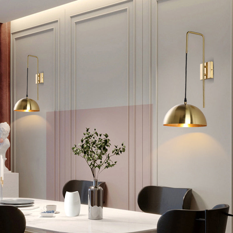 Modernist Dome Sconce Light Fixture Metal 1 Bulb Bedroom Wall Mount Lighting in Brass