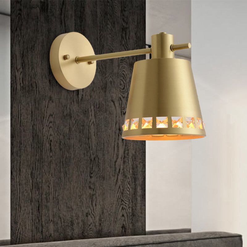 1 Bulb Bathroom Wall Lamp Modernism Brass Wall Light Sconce with Barrel Metal Shade
