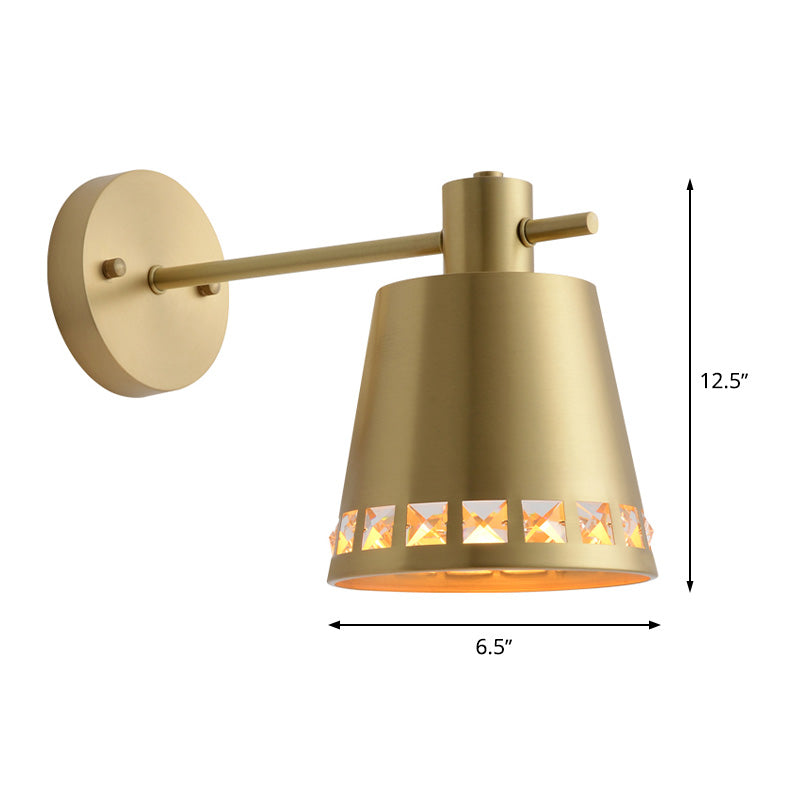 1 Bulb Bathroom Wall Lamp Modernism Brass Wall Light Sconce with Barrel Metal Shade