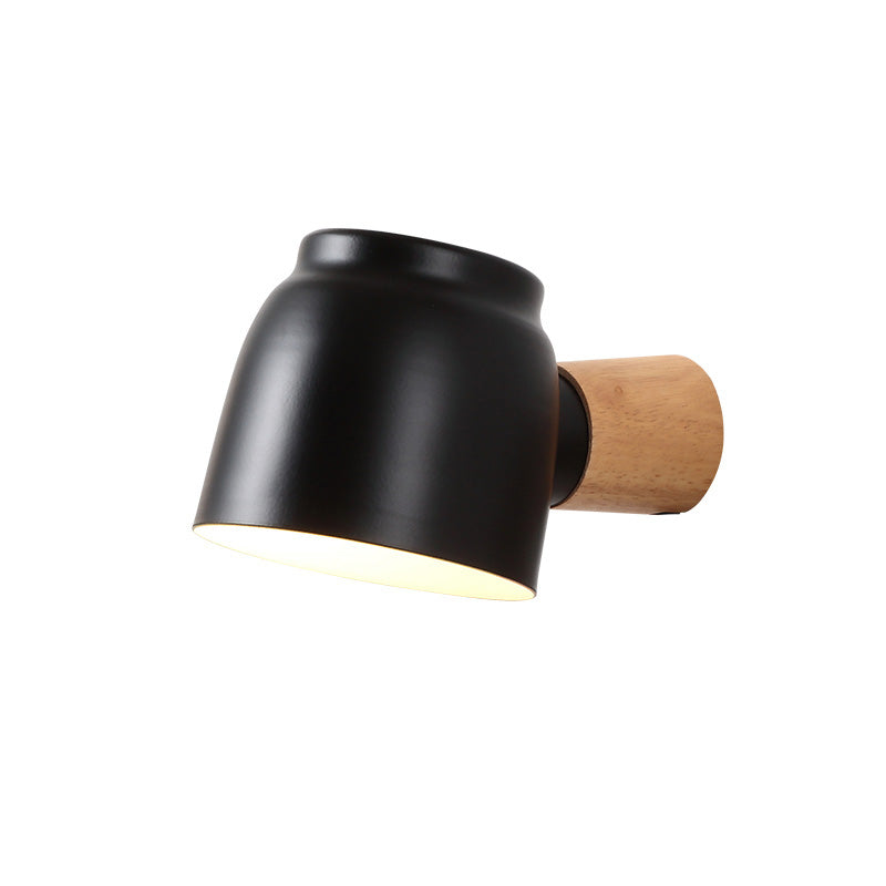 Asian Dome Sconce Light Wooden 1 Head Bedroom Wall Lighting Fixture in Black