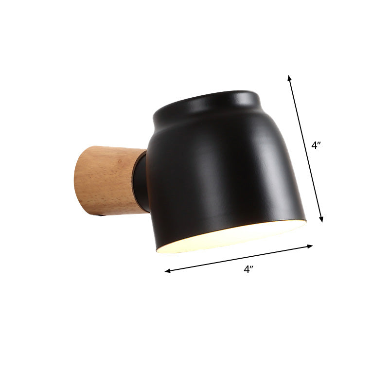 Asian Dome Sconce Light Wooden 1 Head Bedroom Wall Lighting Fixture in Black