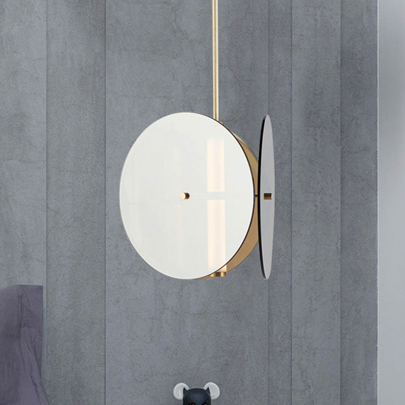 LED Dining Room Pendant Light Modern Gold Hanging Lamp with Round Amber Glass Shade