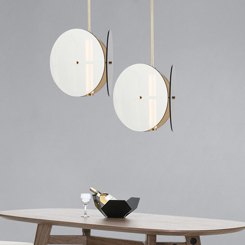 LED Dining Room Pendant Light Modern Gold Hanging Lamp with Round Amber Glass Shade