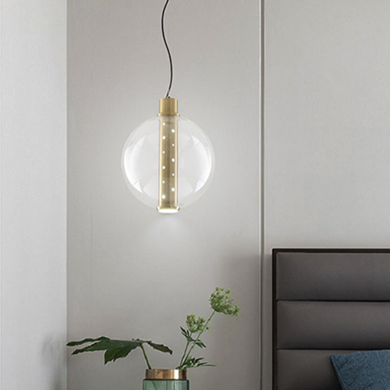 Globe Clear Glass Pendant Lighting Minimalist 1 Light Gold LED Hanging Lamp for Bedroom