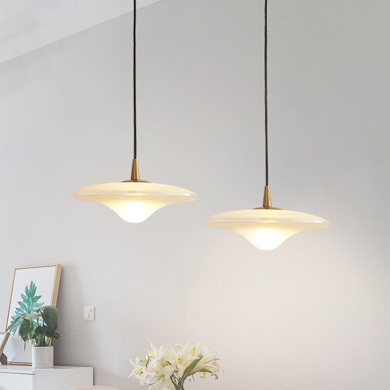 Contemporary Flare Hanging Lamp White Glass 1 Bulb Restaurant Down Lighting Pendant