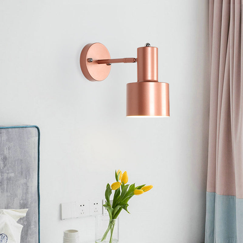 Simplicity 1 Bulb Wall Lighting Gold/Rose Gold Cylinder Wall Light Sconce with Metal Shade for Bedroom