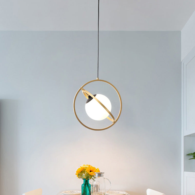 Gold Round Hanging Ceiling Light Simplicity 1 Head Metal Drop Lamp for Dining Room