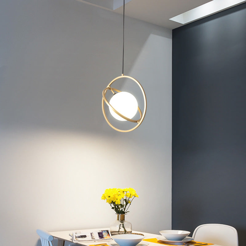 Gold Round Hanging Ceiling Light Simplicity 1 Head Metal Drop Lamp for Dining Room