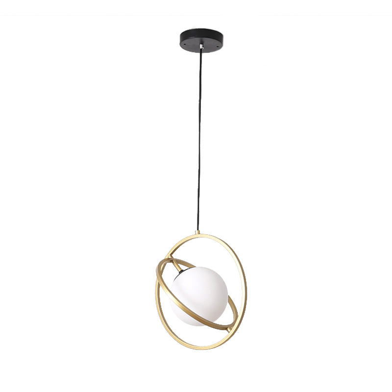 Gold Round Hanging Ceiling Light Simplicity 1 Head Metal Drop Lamp for Dining Room
