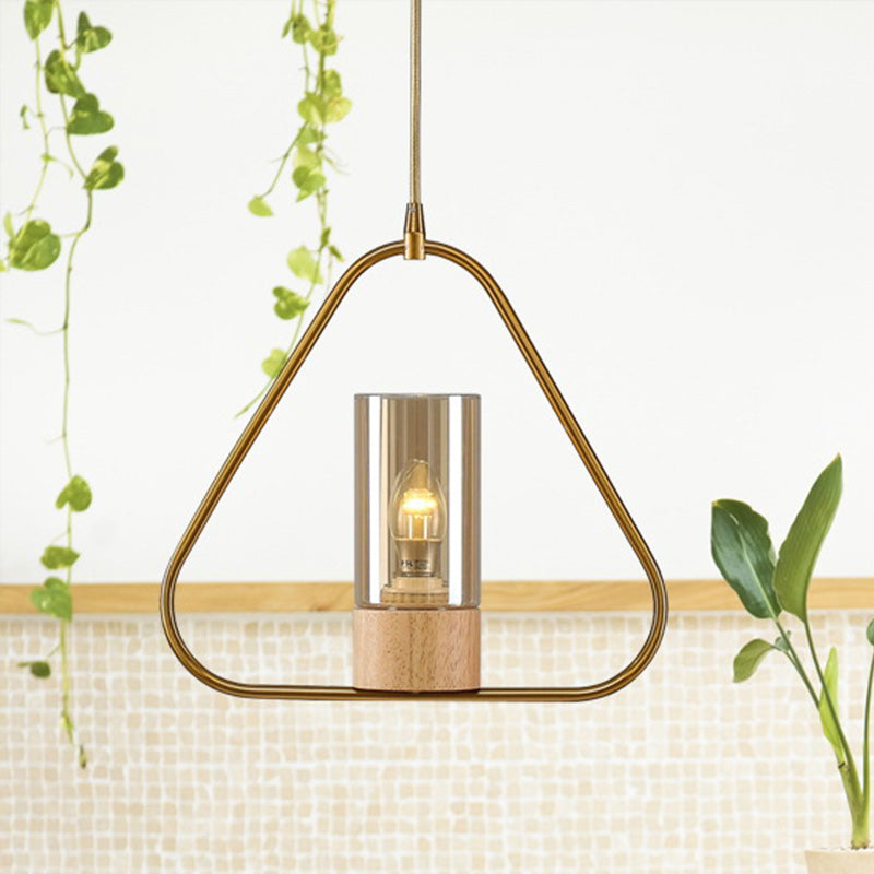 Triangle Drop Pendant Modernism Metal 1 Head Living Room Suspension Light in Gold