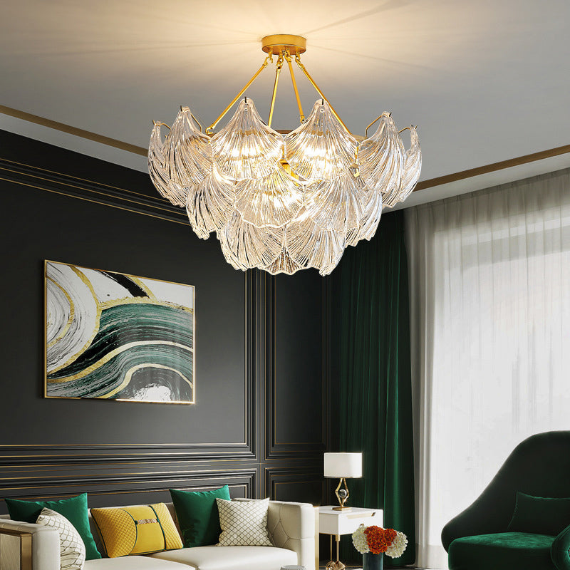 Traditional Style Glass Chandelier Lamp Gold Vintage Lighting Fixture for Living Room
