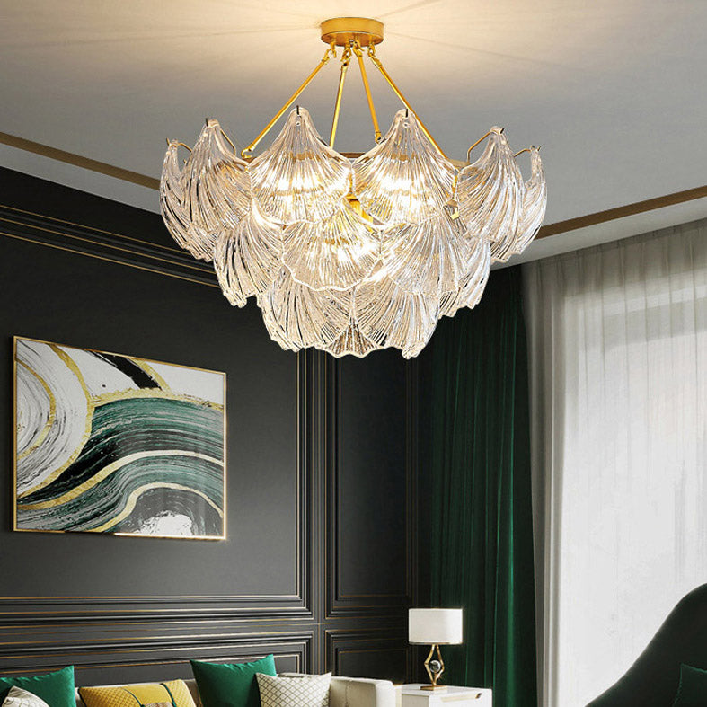 Traditional Style Glass Chandelier Lamp Gold Vintage Lighting Fixture for Living Room