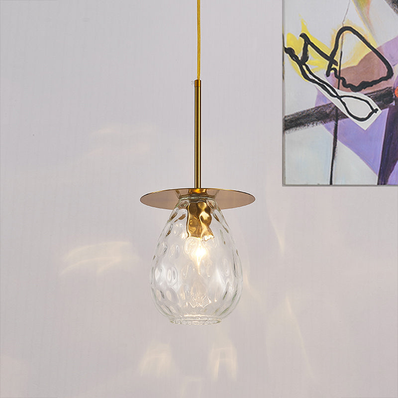 Dimple Glass Teardrop Down Lighting Minimalism 1 Light Gold Suspension Lamp for Restaurant