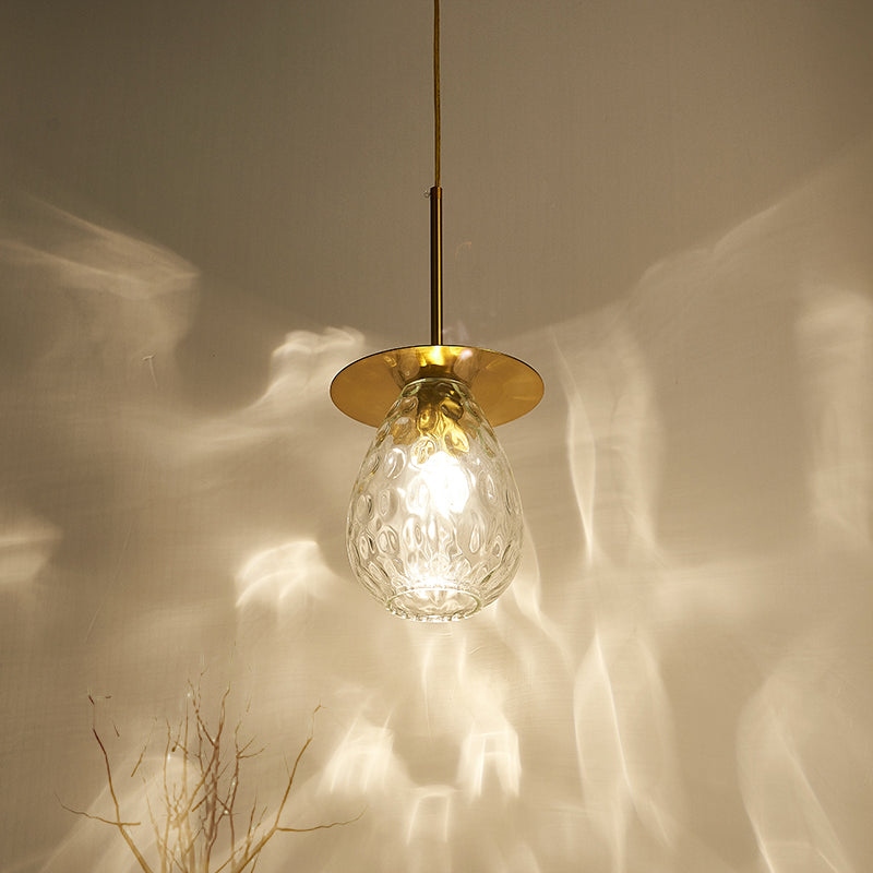 Dimple Glass Teardrop Down Lighting Minimalism 1 Light Gold Suspension Lamp for Restaurant