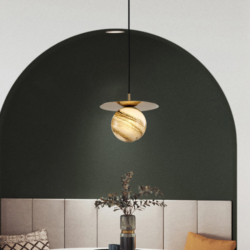 Contemporary Sphere Suspension Pendant Frosted Glass 1 Bulb LED Kitchen Ceiling Light in Gold