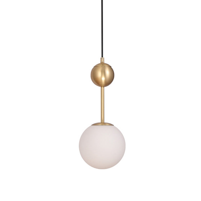1 Head Bedroom Suspension Light Simple Brass Hanging Pendant with Spherical Milk Glass Shade